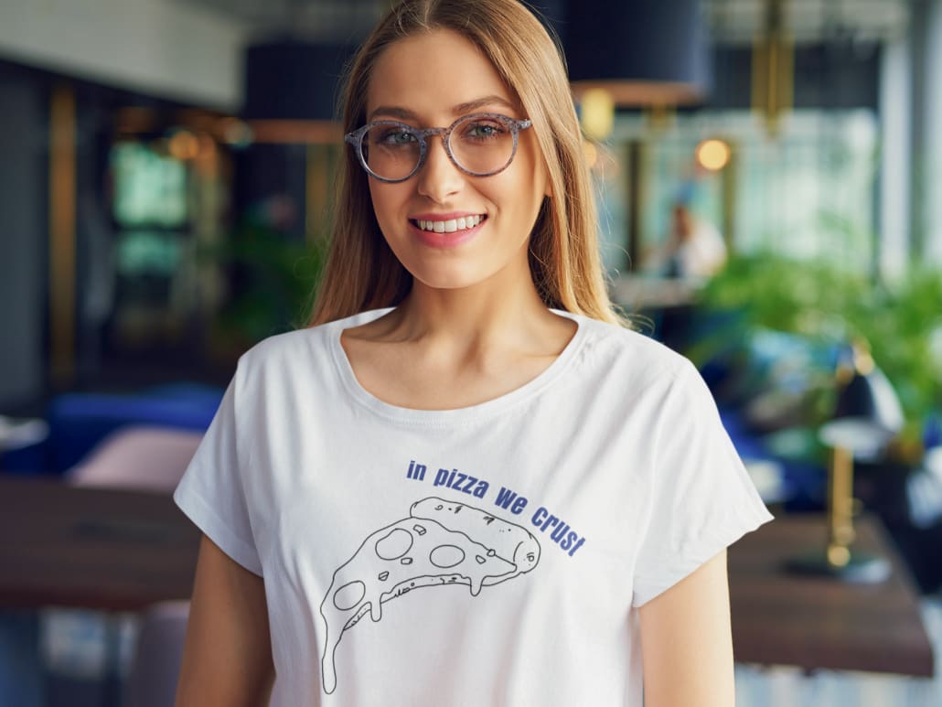 young woman with wise T-shirt and eyeglasses on